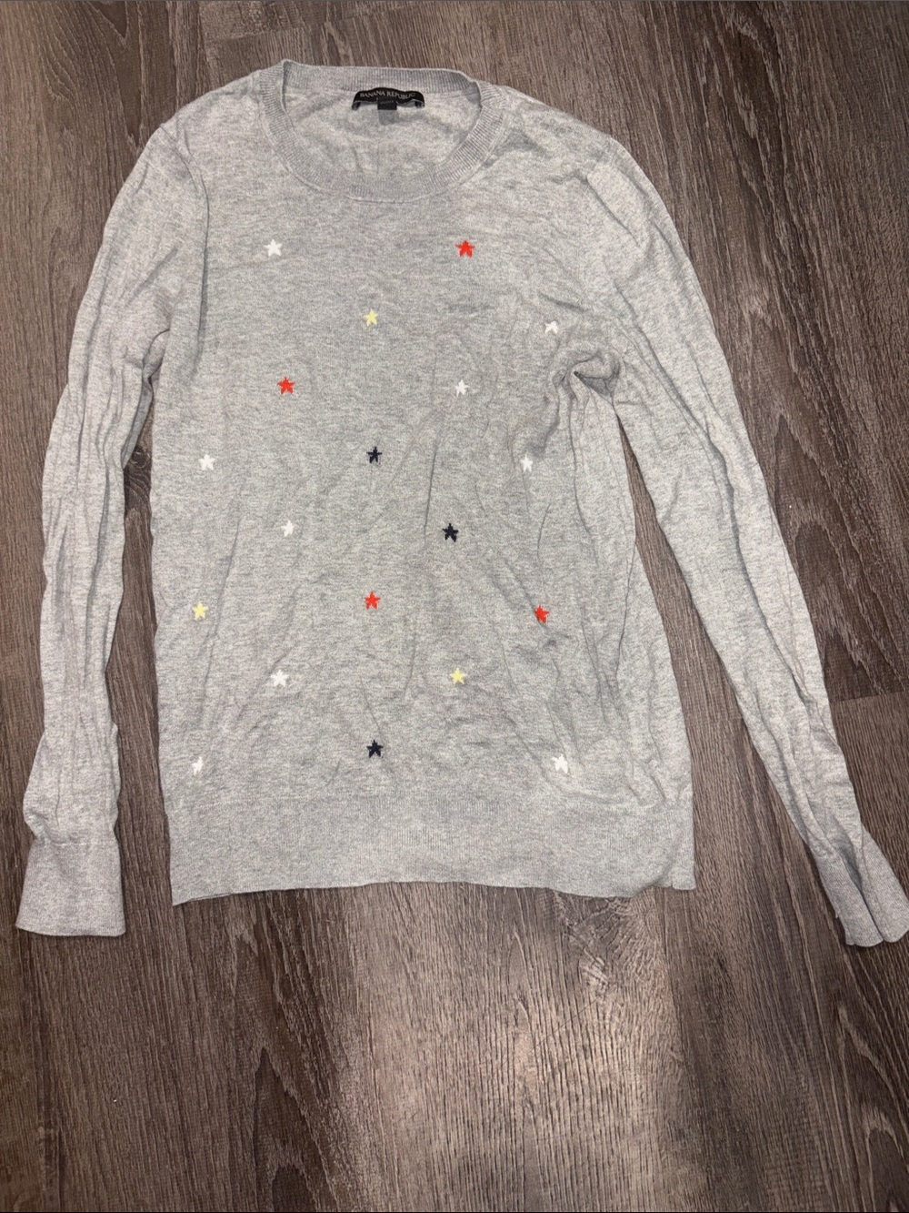 Banana Republic Light Gray Star-Embroidered Crewneck Sweater